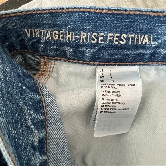 American Eagle Vintage Hi-Rise Festival Distressed Denim Frayed Hem Jean Shorts - Picture 4 of 5